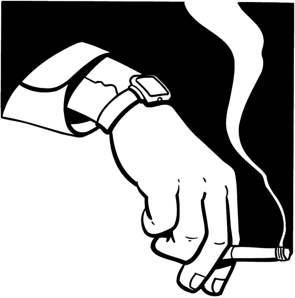 Hand with wristwatch and cigarette vinyl sticker. Customize on line. Hands 048-0187
